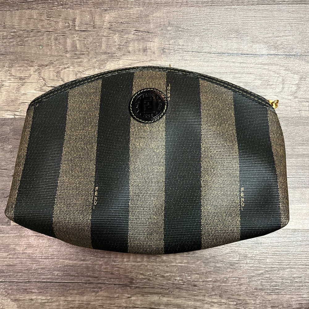 Fendi Black and Tan Striped Cosmetic Case